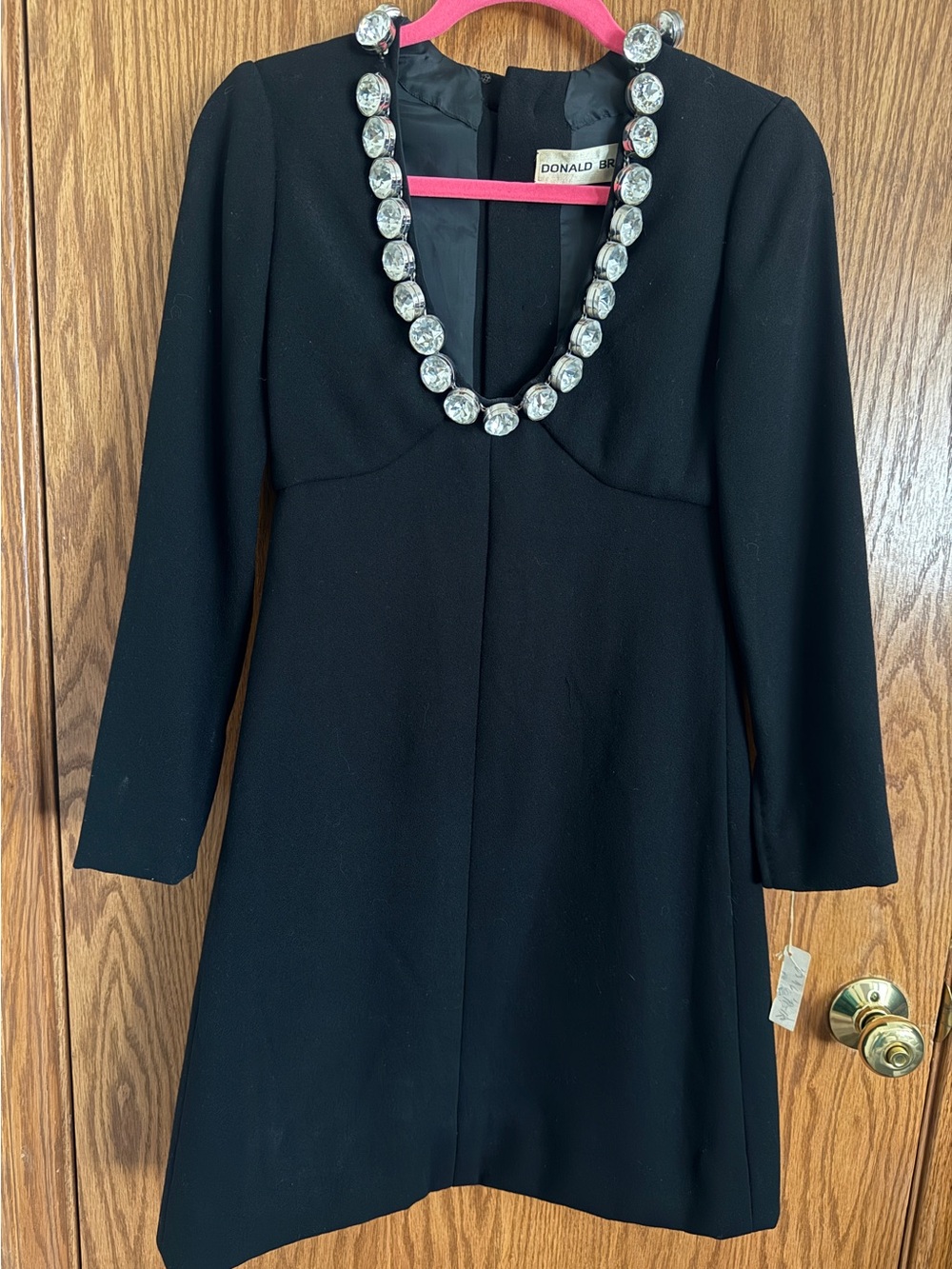 Donald Brooks Black Cocktail Dress Plunging Rhinestone Neckline Size 8 Vtg 1960s
